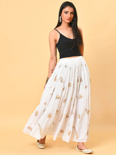 Champagne cotton crinkle skirt in white