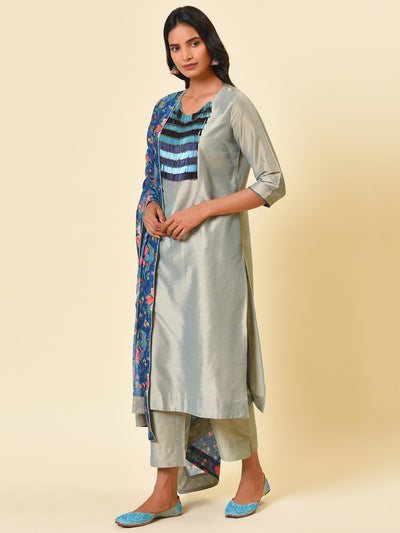 Lint Green Kurta- Pant & Dupatta Set