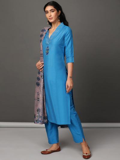Blue Art Silk Suit Kurta, Pants & Dupatta Set