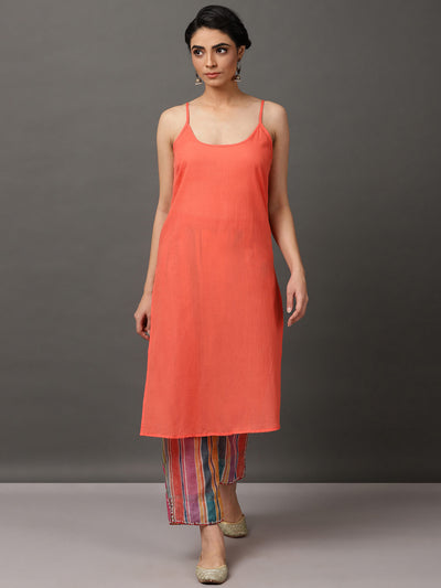 Multi-Color Stripe Chanderi Kurta And Pant With Camisole