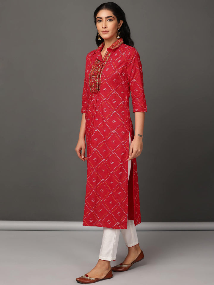 Red Printed Kurta