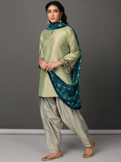 Green Short Kurta, Salwar Dupatta Set
