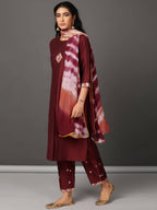 Naqsh Embroidered Art Silk Kurta Set with Tie-Dye Dupatta