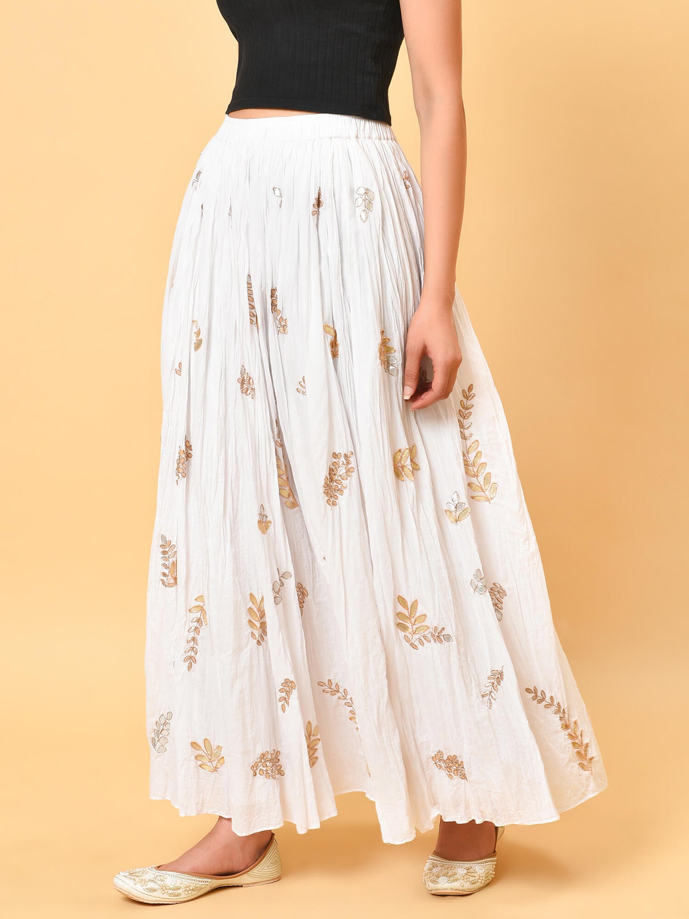 Champagne cotton crinkle skirt in white