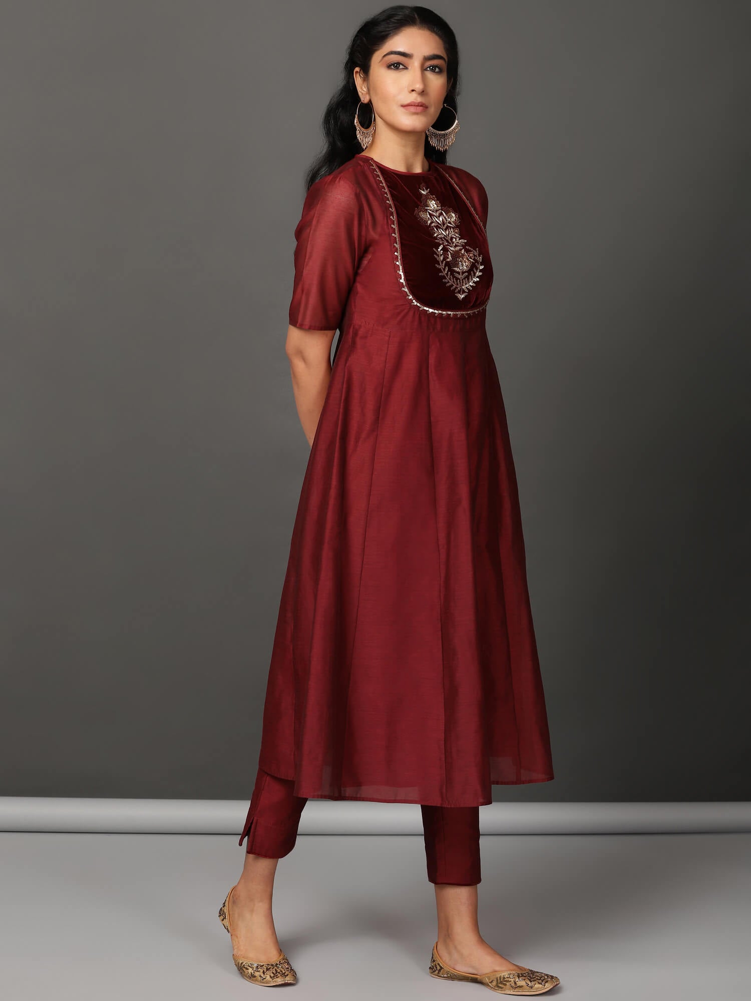 Maroon Chanderi Kurta & Pants Set
