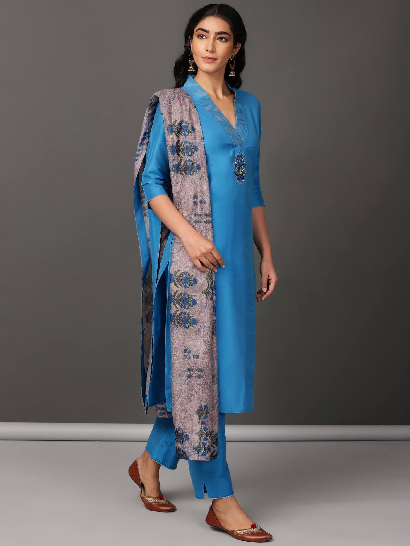 Blue Art Silk Suit Kurta, Pants & Dupatta Set