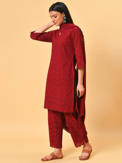 Shine with Wine cotton Schiffly kurta pant and dupatta