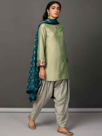 Green Short Kurta, Salwar Dupatta Set