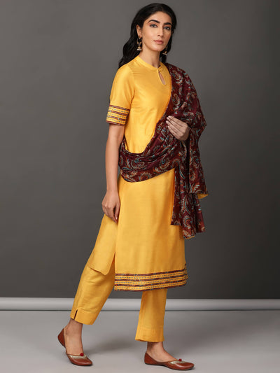 Sun Art Silk Kurta, Pants & Dupatta Set