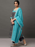 Deep Blue & Turquoise Ikat Kurta And Pant With Dupatta & Camisole