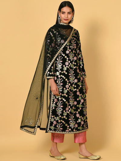 Show-stopper Black Kurta Pant and Dupatta set