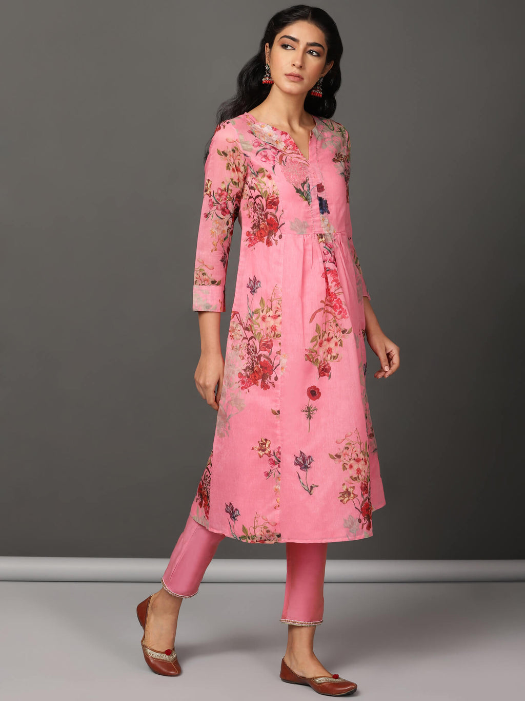 Pink Chanderi Kurta & Pants Set