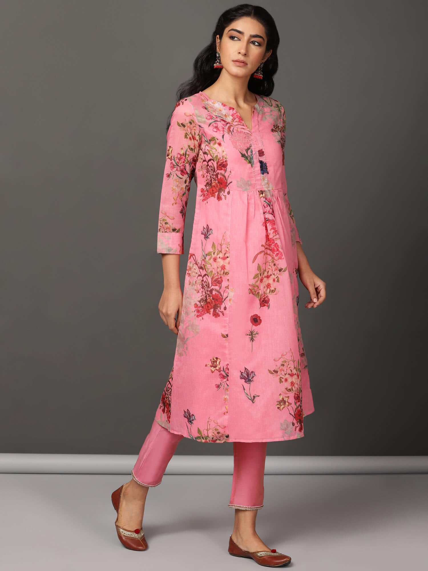 Pink Chanderi Kurta & Pants Set