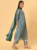 Stripe & Print Kurta- Pant & Dupatta Set