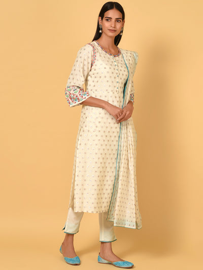 Classy White Chanderi Kurta Pant and Dupatta set