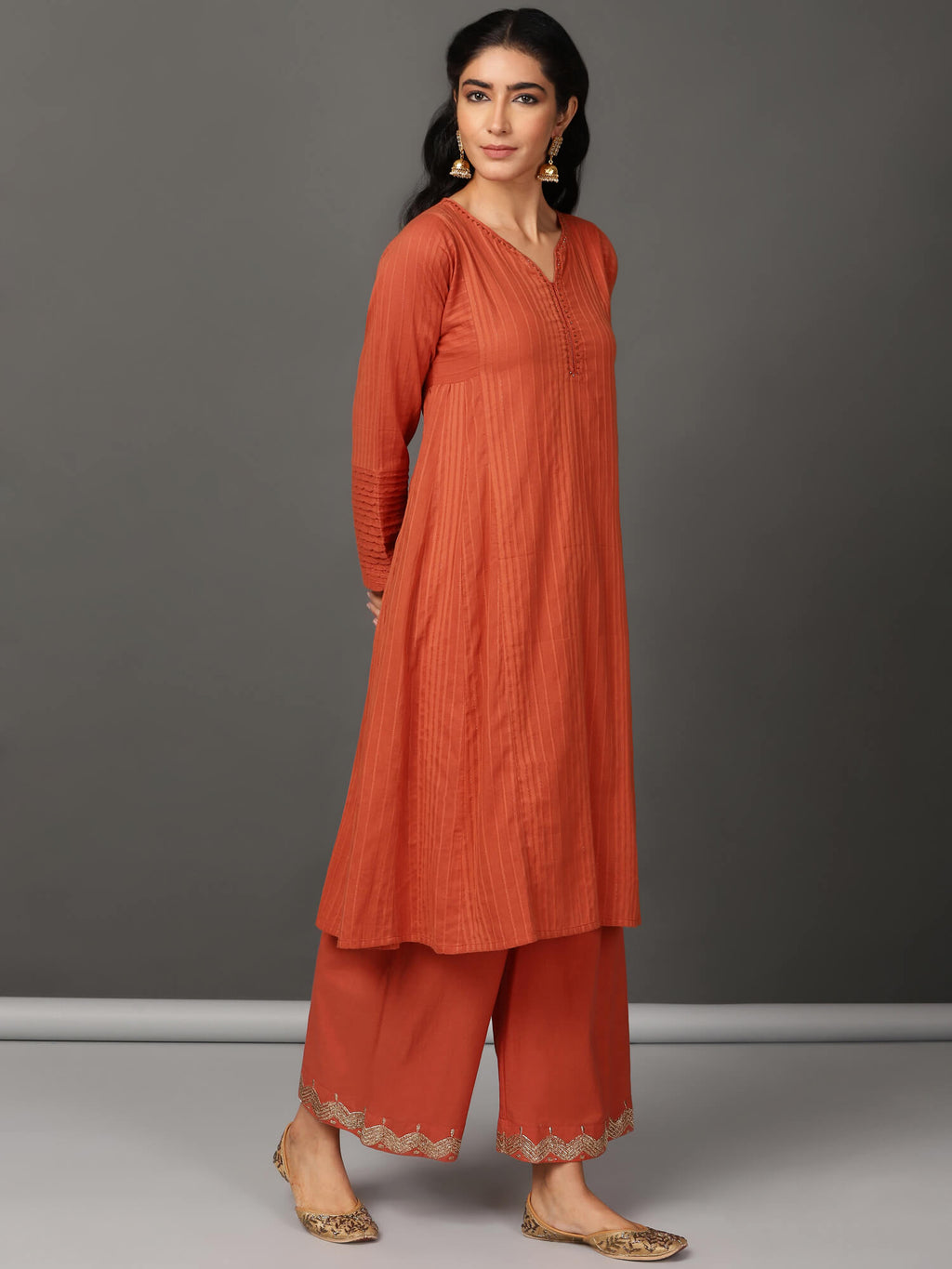 Rust Cotton Kurta & Pants Set