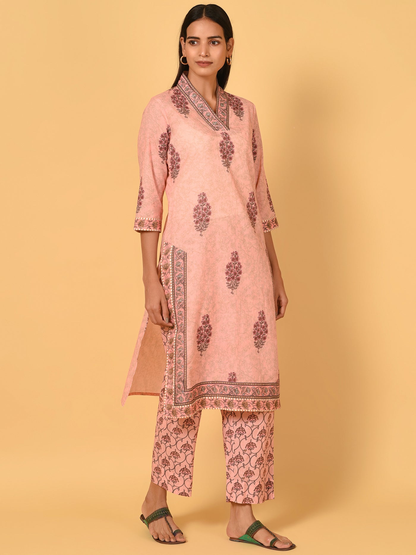 Pink mughal cotton Kurta Pant set