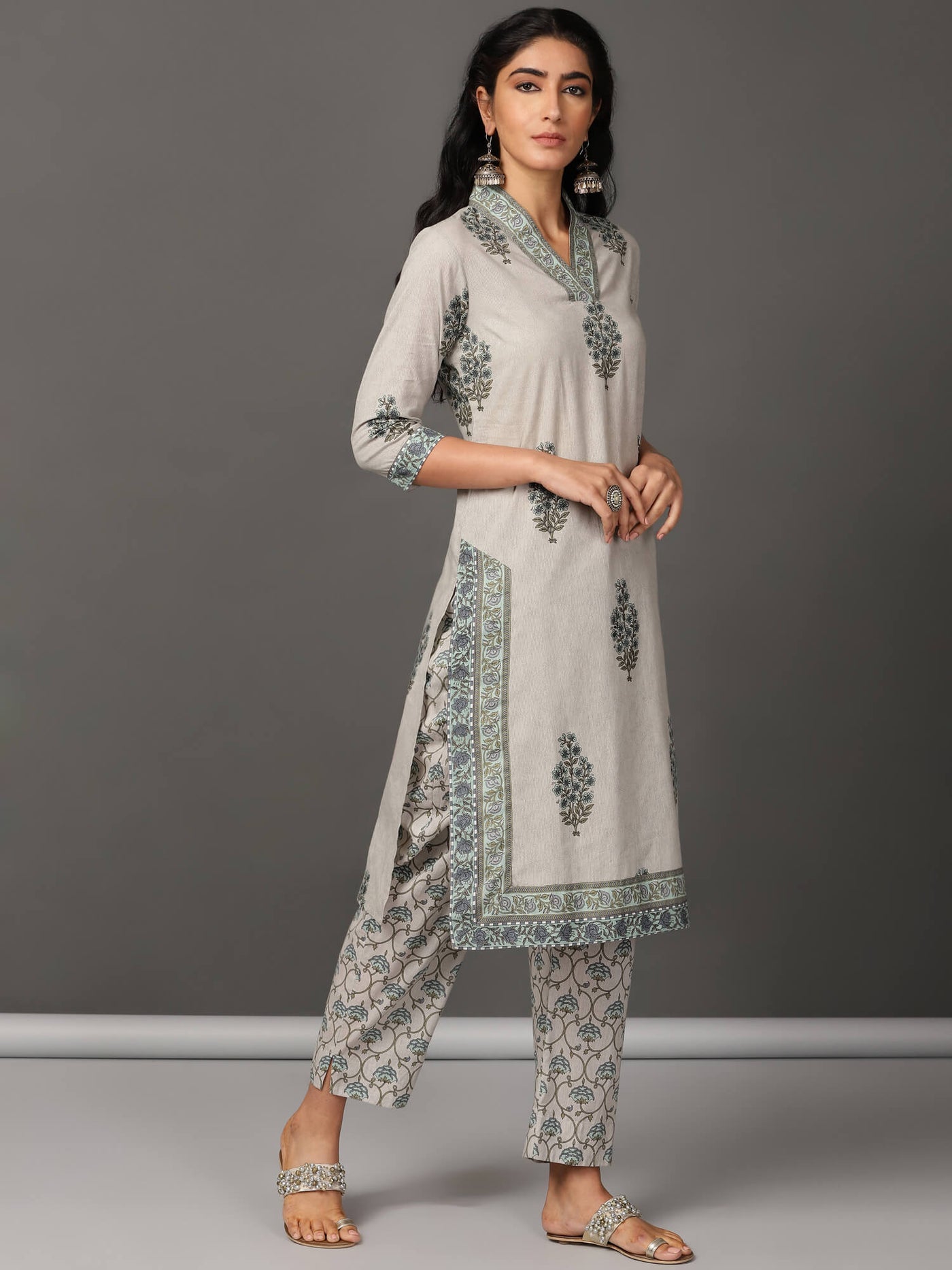 Grey Printed Kurta & Pants Set