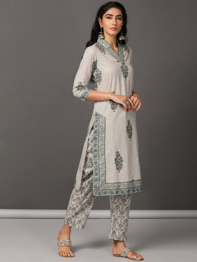 Grey Printed Kurta & Pants Set