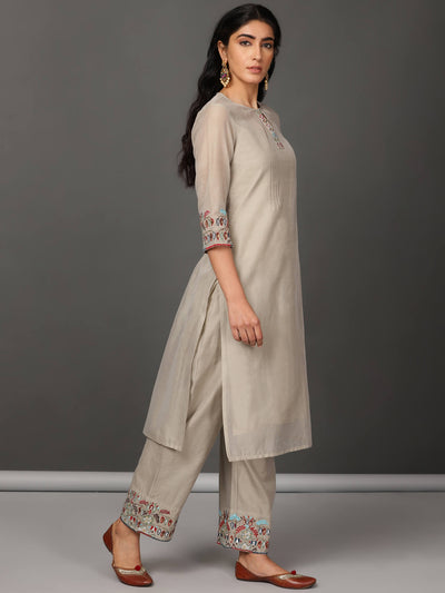 Grey Chanderi Kurta & Pants Set