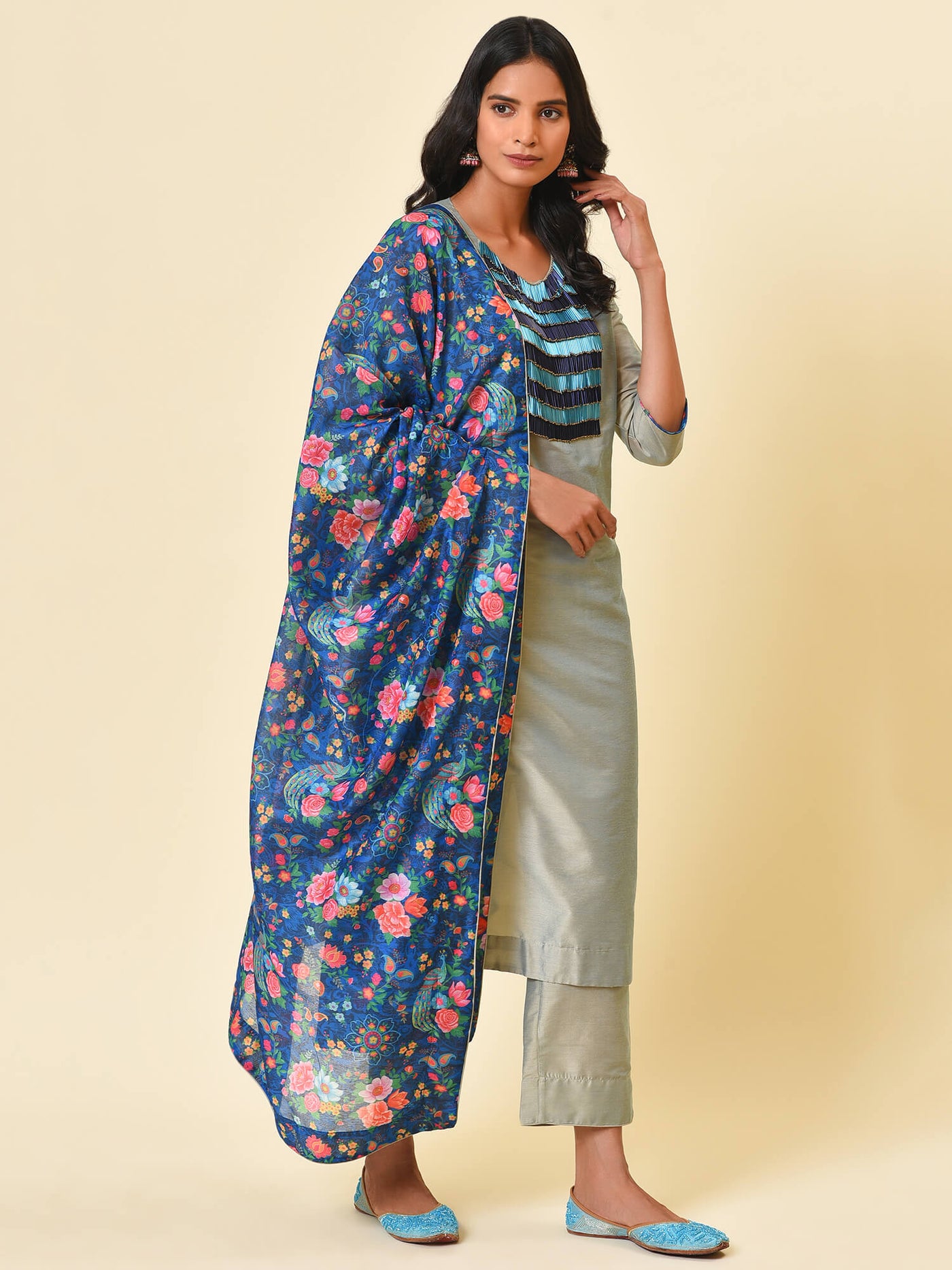 Lint Green Kurta- Pant & Dupatta Set