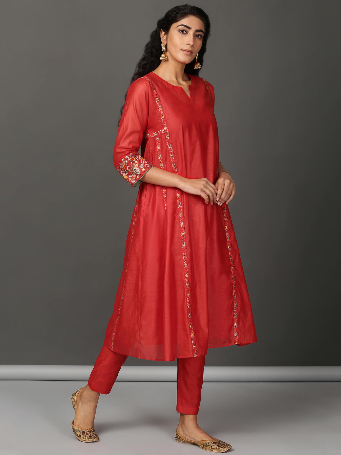 Coral Chanderi Kalidaar Kurta & Pants Set