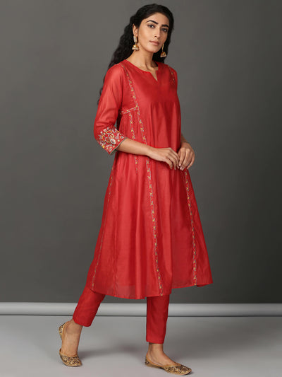 Coral Chanderi Kalidaar Kurta & Pants Set