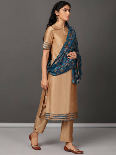 Beige Art Silk Kurta, Pants & Chanderi Dupatta