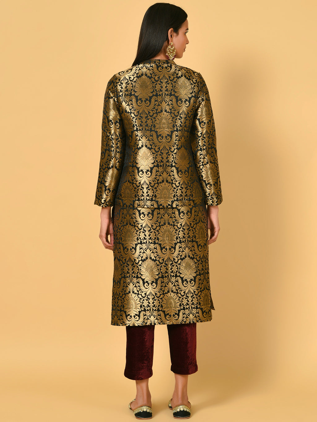 Vivid Black and Gold Kurta Pant and blazer set