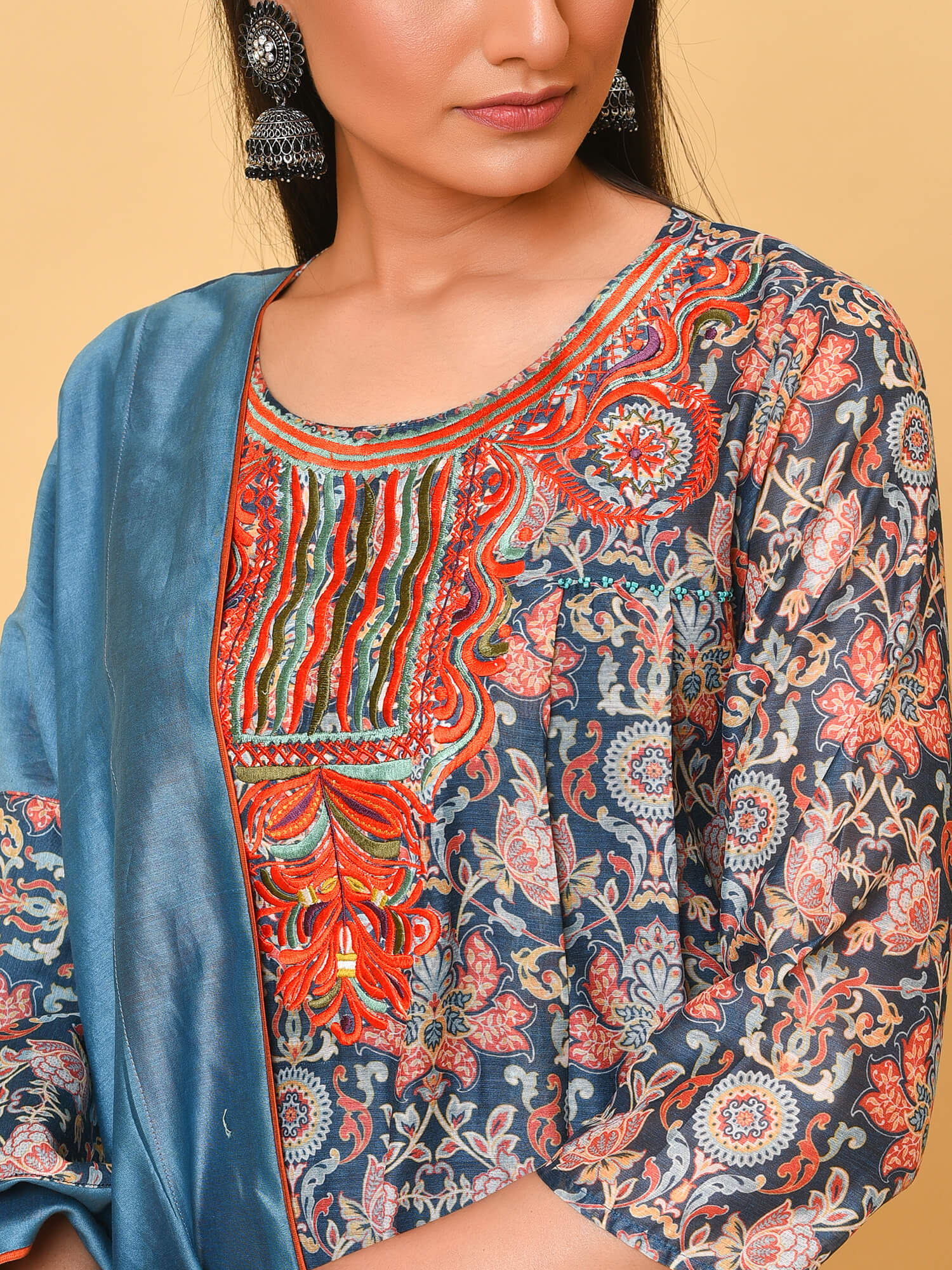 Neel Rust Chanderi Kurta Set