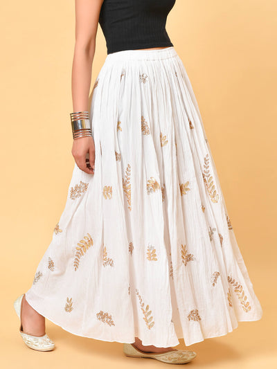 Champagne cotton crinkle skirt in white