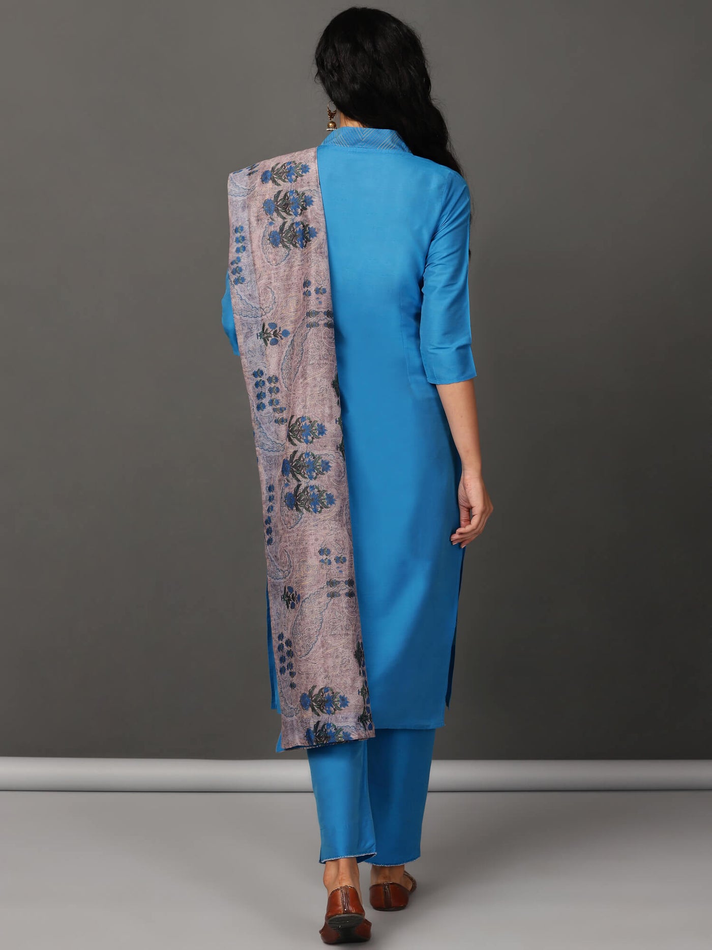 Blue Art Silk Suit Kurta, Pants & Dupatta Set