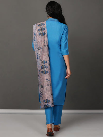 Blue Art Silk Suit Kurta, Pants & Dupatta Set