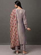 Grey PST Straight Kurta & Pant With Dupatta