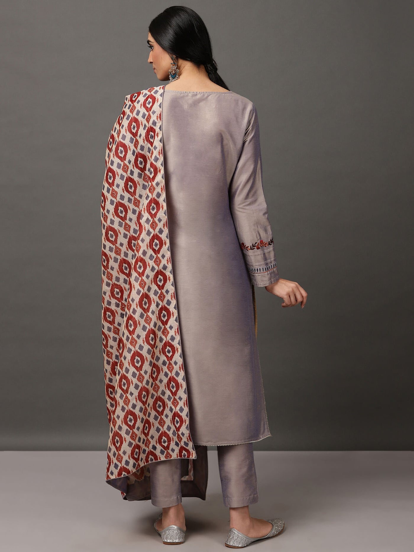 Grey PST Straight Kurta & Pant With Dupatta