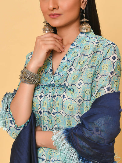 Printed Chanderi Kurta- Pant & Dupatta Set