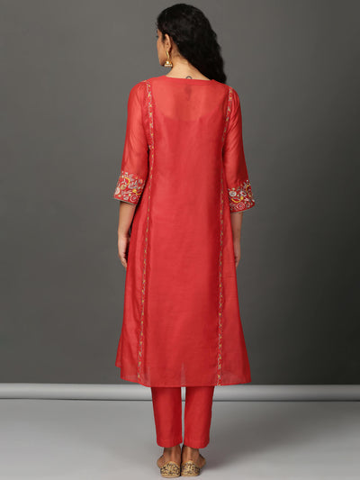 Coral Chanderi Kalidaar Kurta & Pants Set