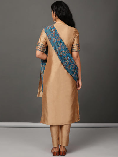 Beige Art Silk Kurta, Pants & Chanderi Dupatta