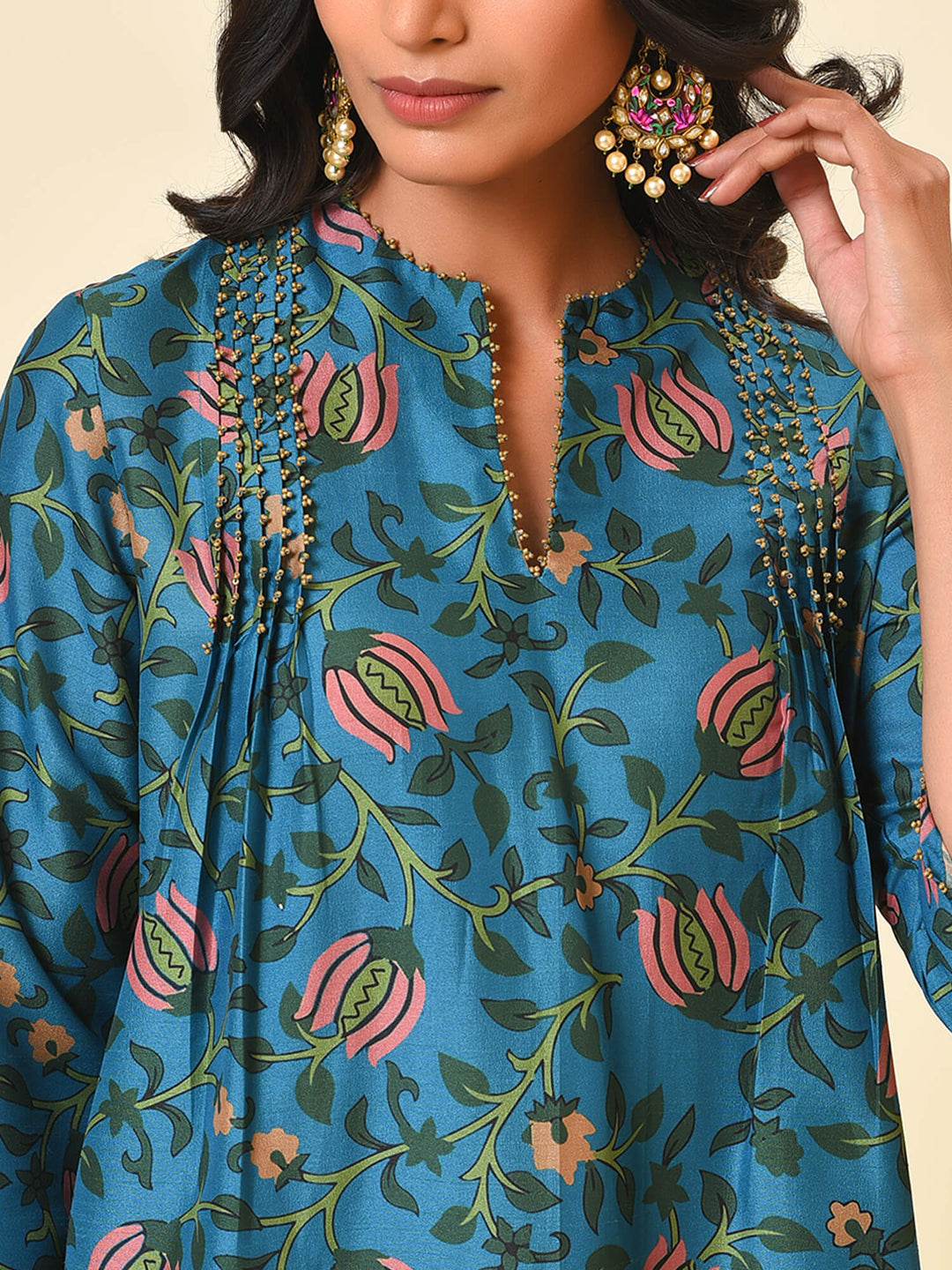 Carefree and colourful printed kurta with colour block pant
