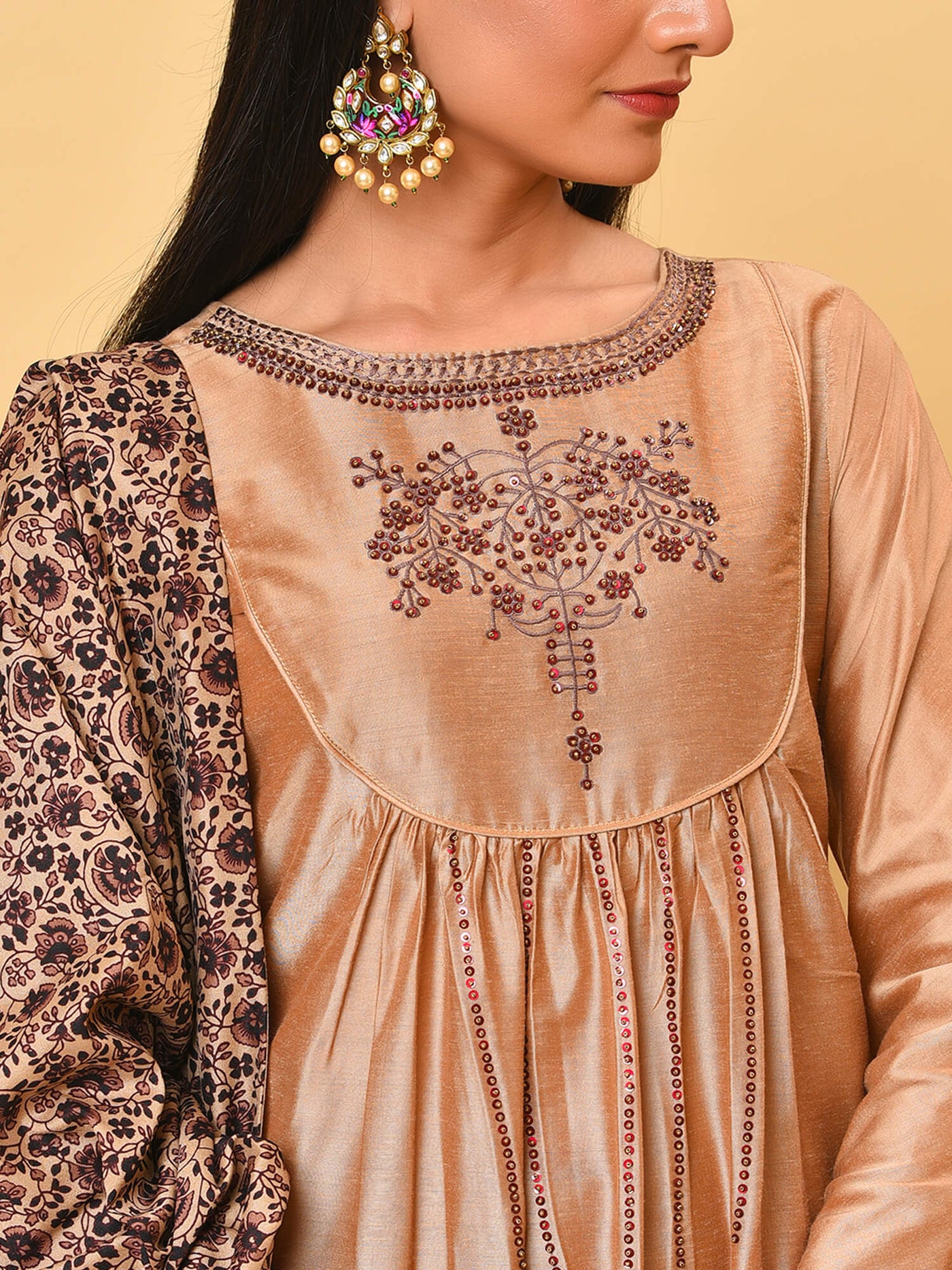 Beige Kurta Pant & Dupatta set