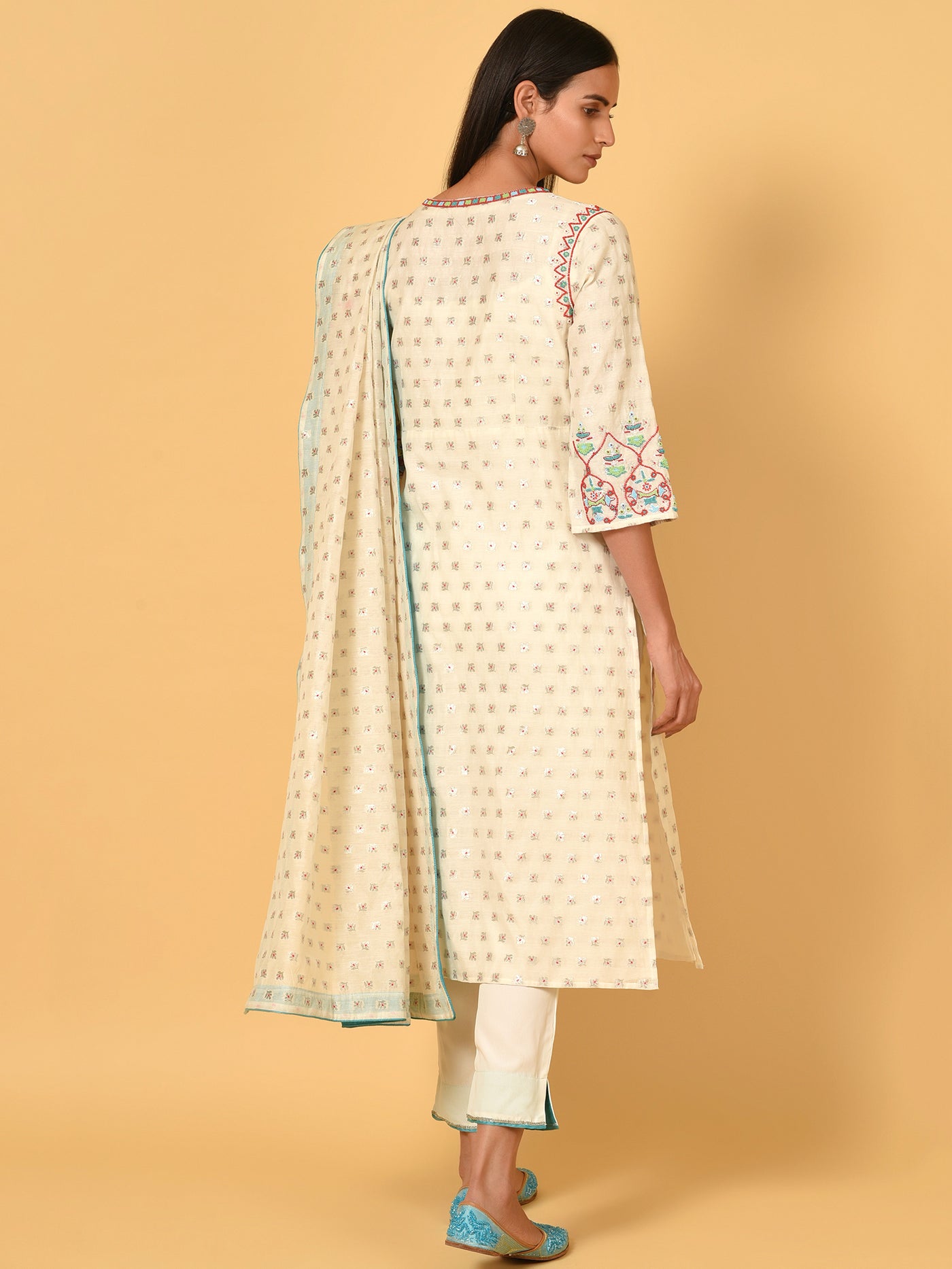 Classy White Chanderi Kurta Pant and Dupatta set