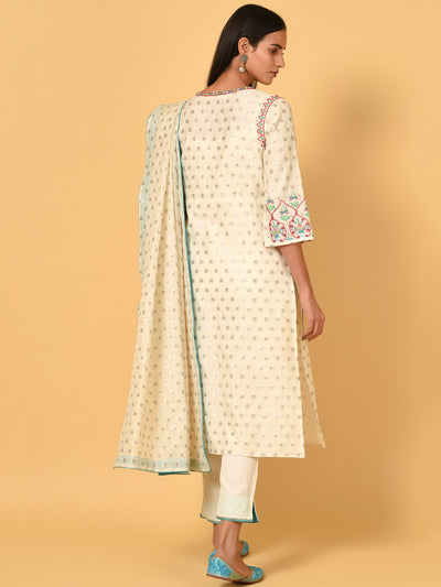 Classy White Chanderi Kurta Pant and Dupatta set
