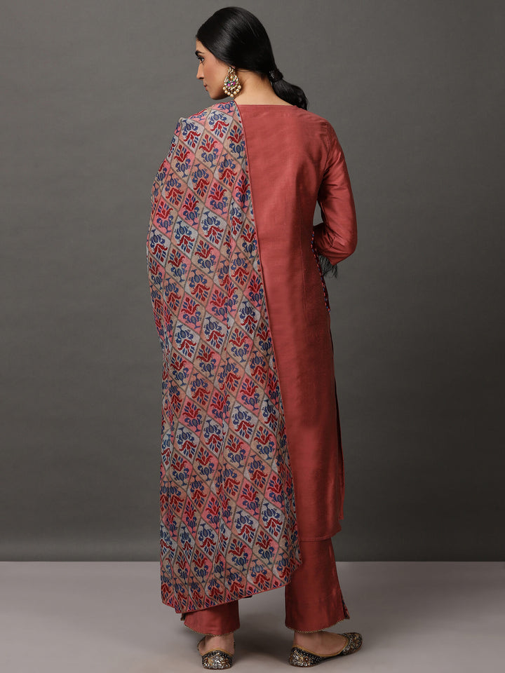 Pink Melange Kurta & Pant With Dupatta