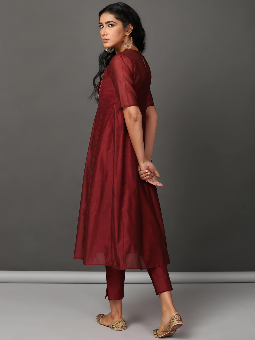 Maroon Chanderi Kurta & Pants Set