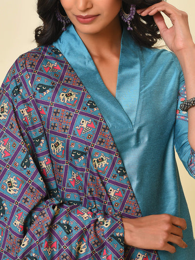 Blue Kurta- Pant with Patola Print Dupatta