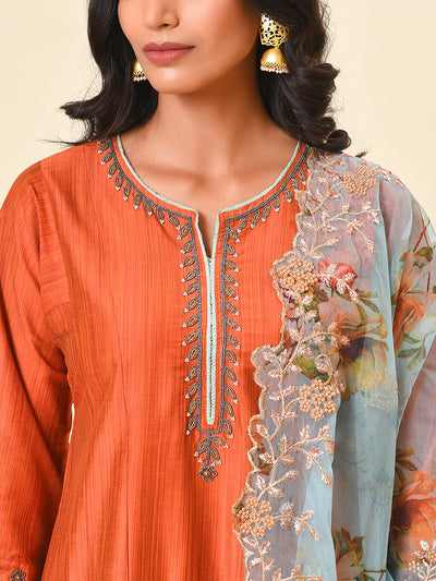 Euphoric mix of colours with the rust and teal kurta pant and dupatta