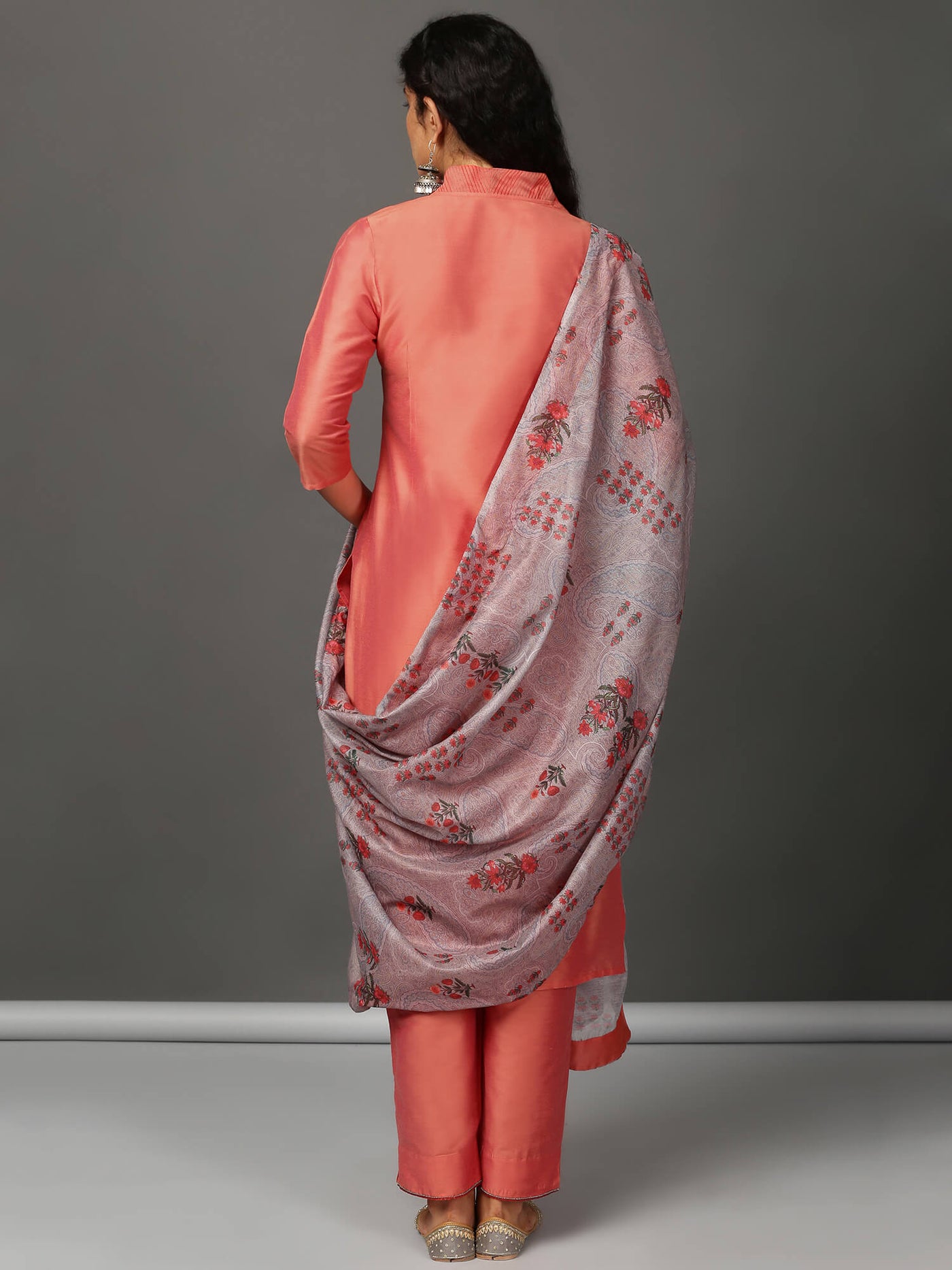 Peach Art Silk Suit Kurta, Pants & Dupatta Set
