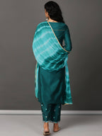 Naqsh Embroidered Art Silk Kurta Set with Tie-Dye Dupatta