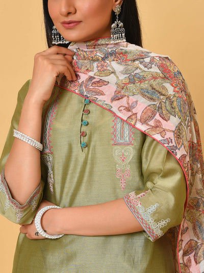 Green Short Kurta, Pant & Dupatta set