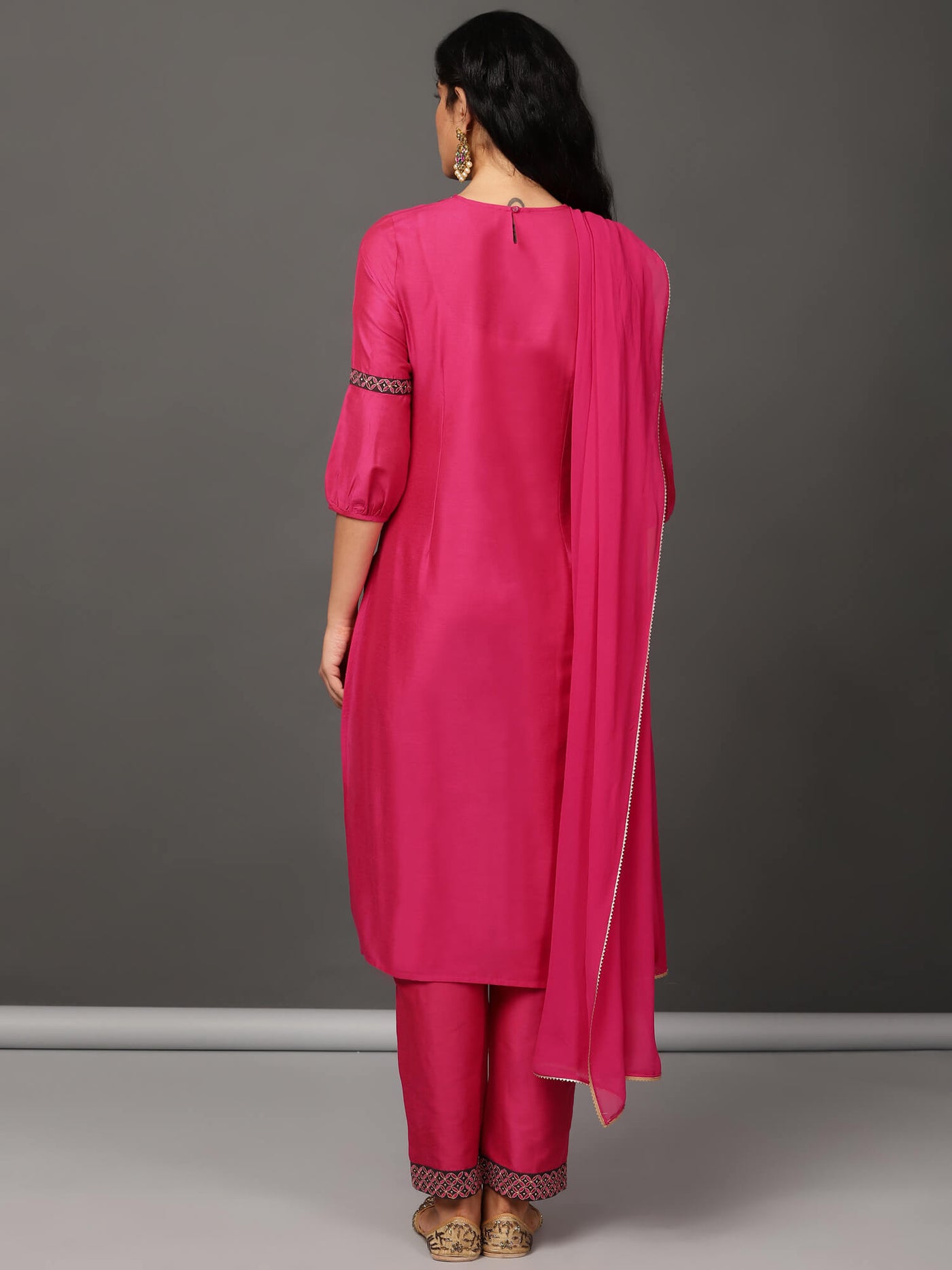 Fuchsia Art Silk Kurta & Pants Set